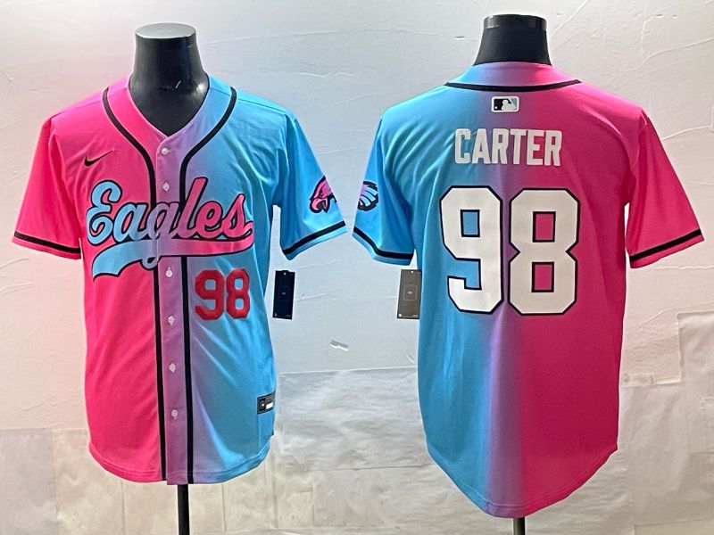 Men 2025 Philadelphia Eagles 98 Carter Blue pink Nike Limited NFL Jersey style 02